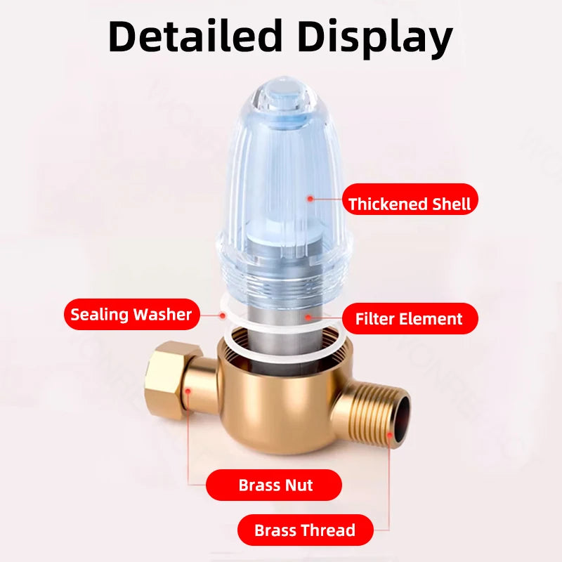 Stainless Steel Water Filter – Detachable Brass Prefilter for Bathroom Plumbing
