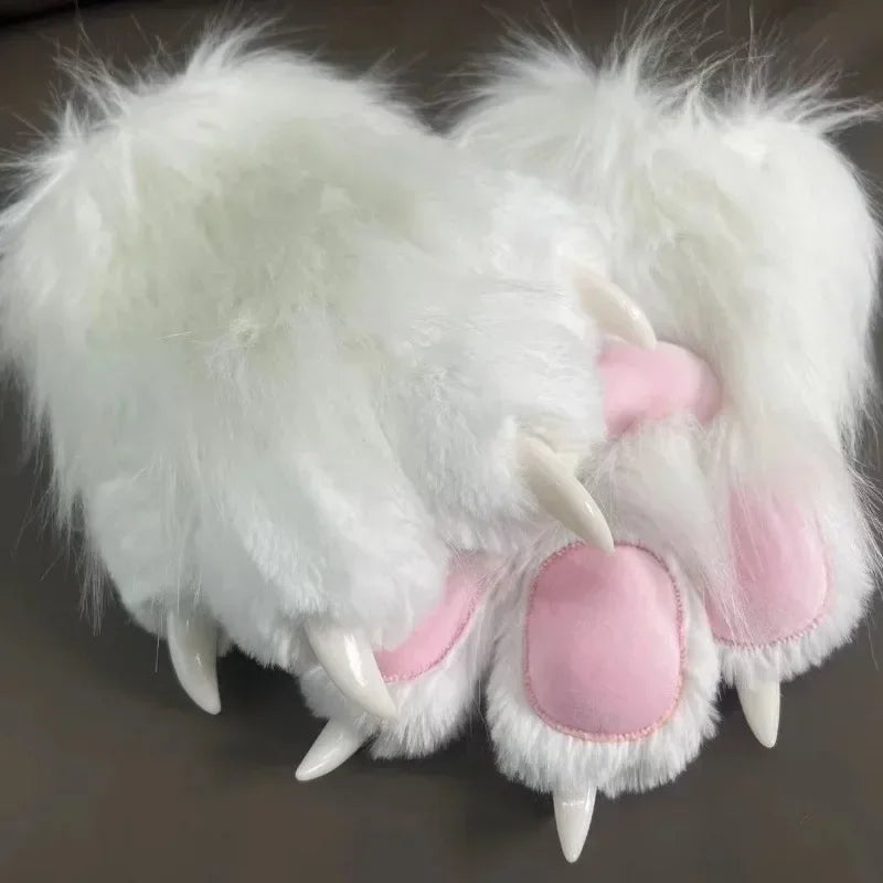 Plush Cat Paw Mittens for Furry Cosplay and Halloween Costume