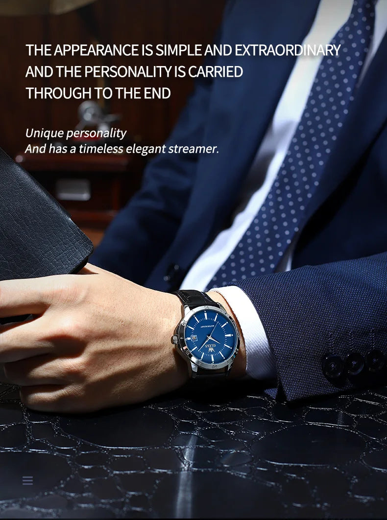 OLEVS Quartz Wristwatch – Leather Strap Classic Date for Men's Business