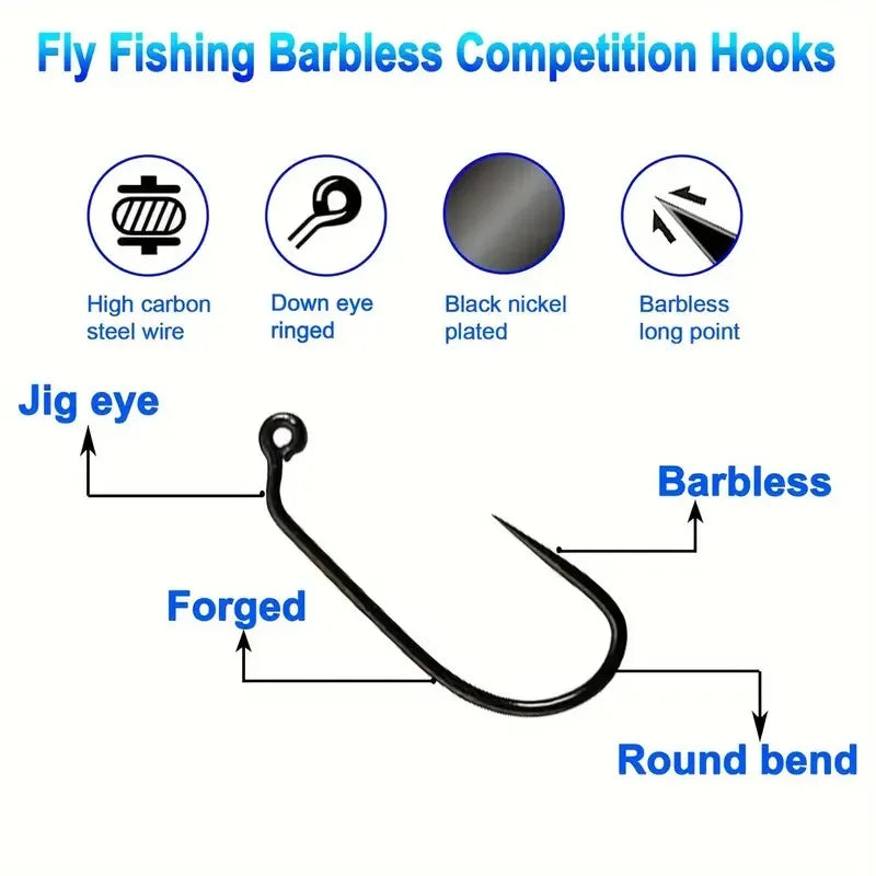Barbless Fly Fishing Hooks – Black Nickel Steel for Dry and Wet Fly Tying