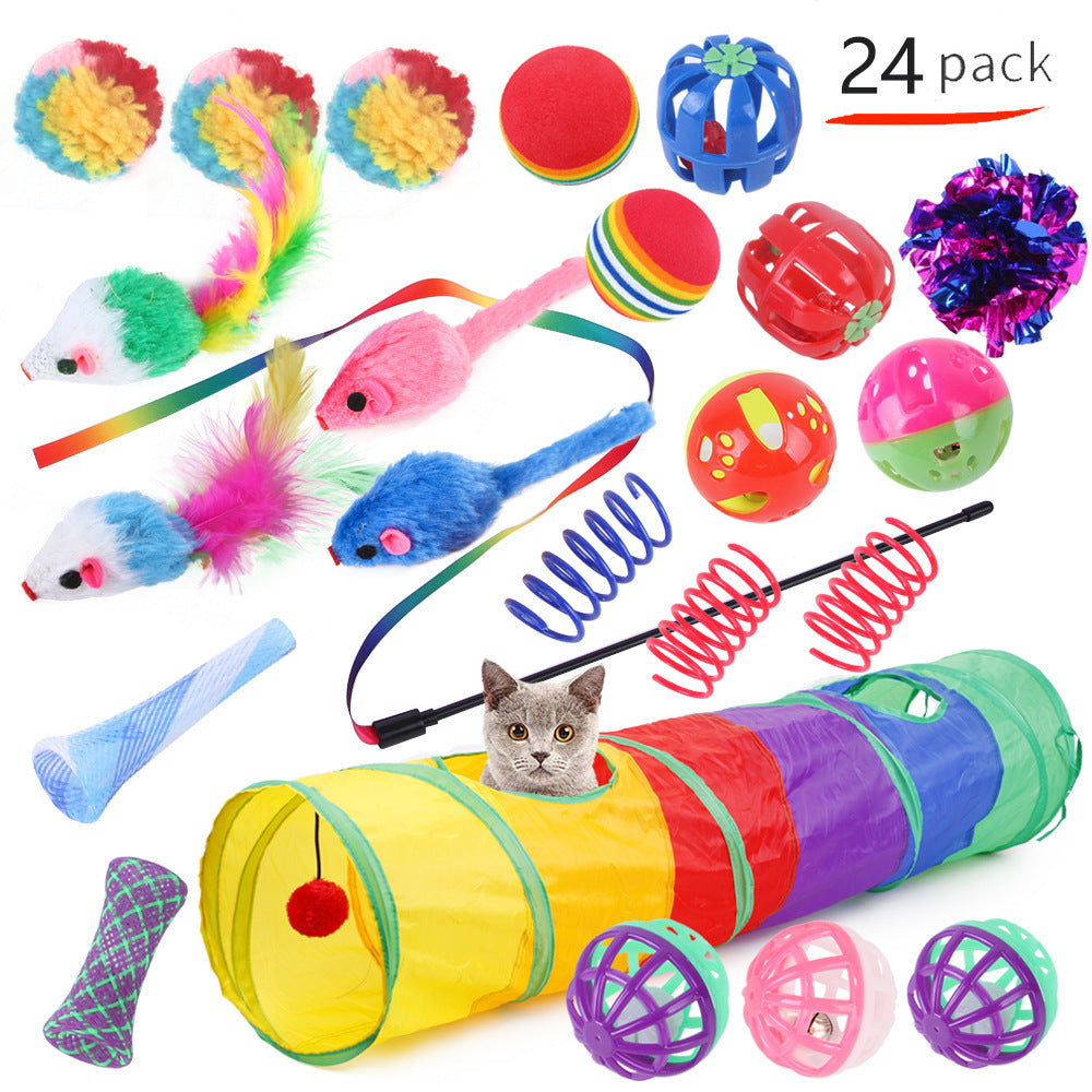 Interactive Cat Play Tunnel – Foldable Mouse and Fish Toy Set for Pets