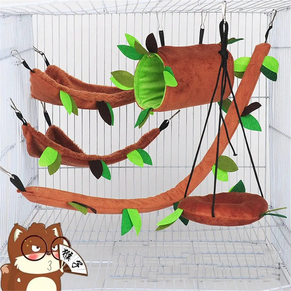 Plush Hamster Hanging Tunnel – Warm Cage Swing Set for Small Animals