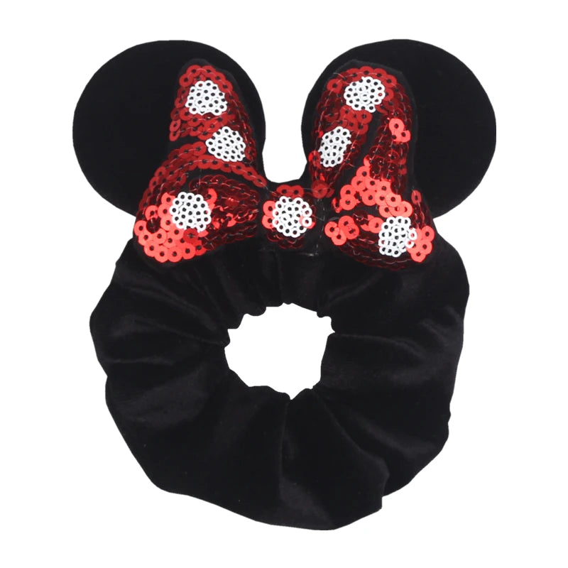Velvet Sequin Mouse Ear Scrunchies – Elastic Hair Accessories for Kids Party