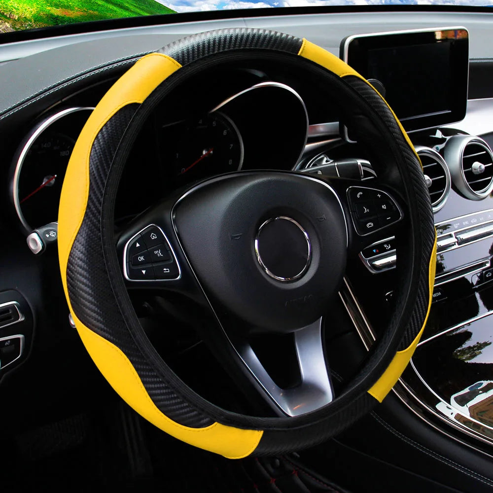 Carbon Fiber Steering Wheel Cover – 15 Inch Universal Car Interior Accessory