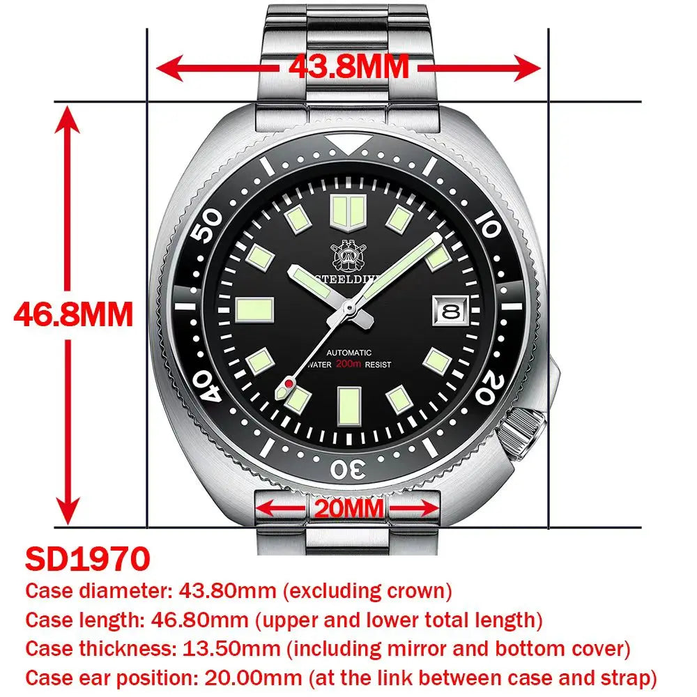 Steeldive NH35 Automatic Dive Watch – 200M Waterproof Turtle for Scuba Diving