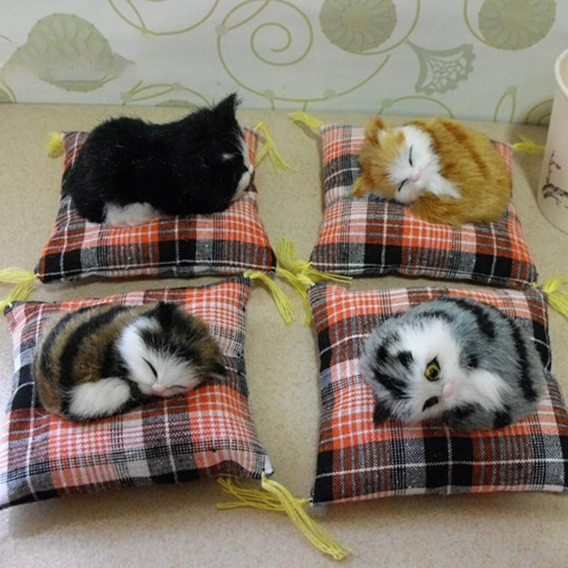 Realistic Plush Cat Figurine – Sleeping Animal Ornament for Desktop Decor