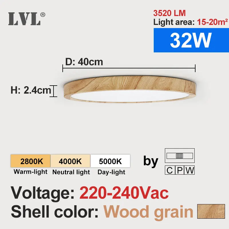LED Ceiling Light – Wood Grain Golden Finish for Kitchen and Bedroom