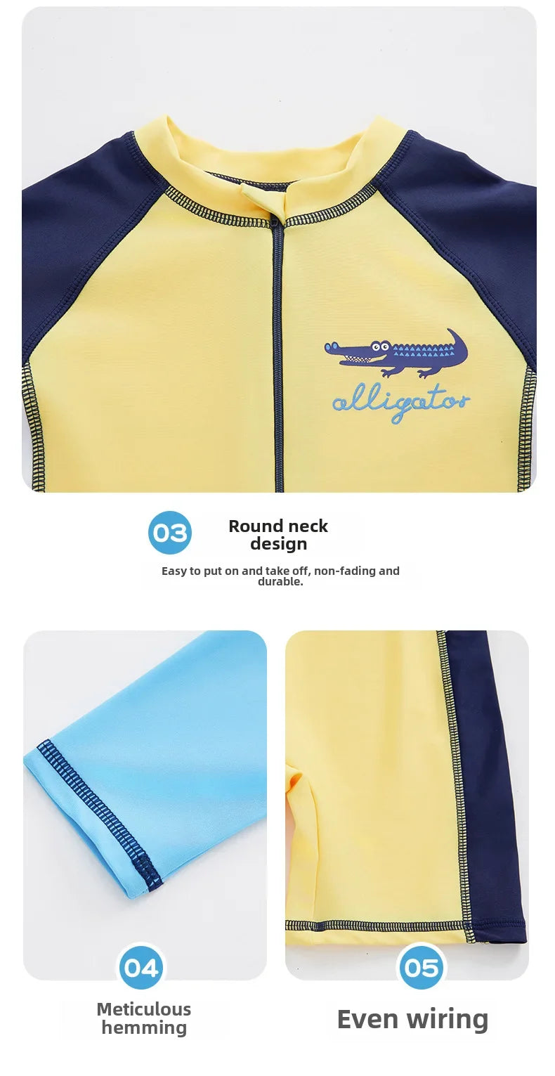 Boys Long Sleeve Swimsuit – UV Protection One-Piece for Summer Swimming