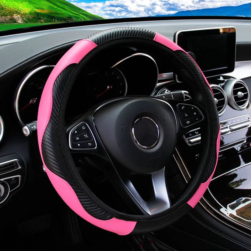Carbon Fiber Steering Wheel Cover – 15 Inch Universal Car Interior Accessory
