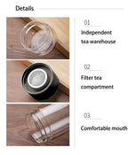 Borosilicate Glass Tea Infuser – Double Layer Bottle for Office and Travel
