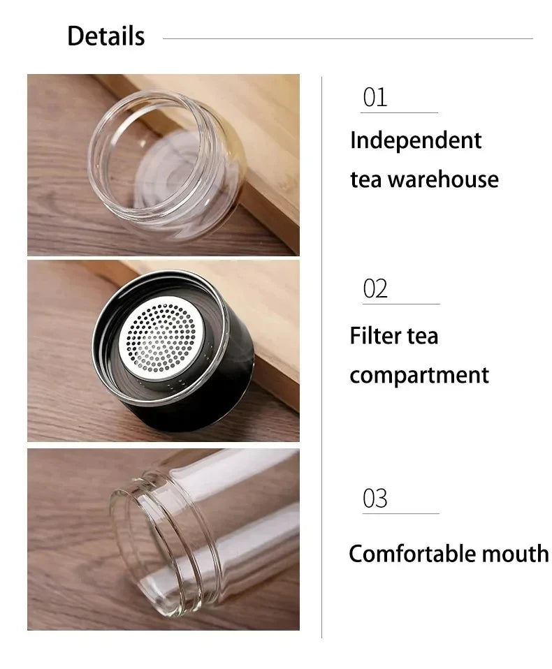 Borosilicate Glass Tea Infuser – Double Layer Bottle for Office and Travel
