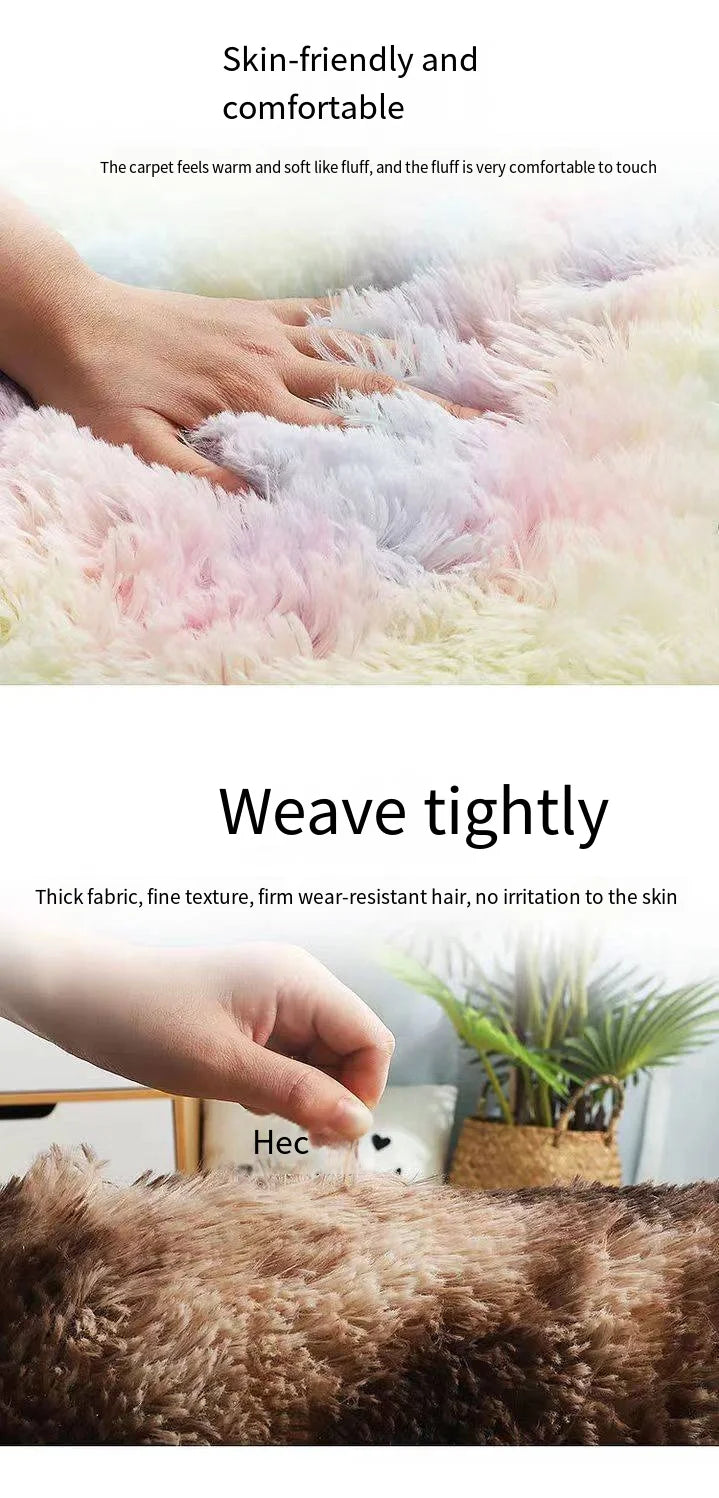 Silk Wool Shaggy Area Rug – Non-Slip Soft Plush Mat for Bedroom Decor