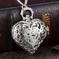 Silver Heart Pocket Watch Necklace – Exquisite Quartz Pendant for Women
