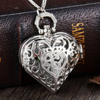 Silver Heart Pocket Watch Necklace – Exquisite Quartz Pendant for Women