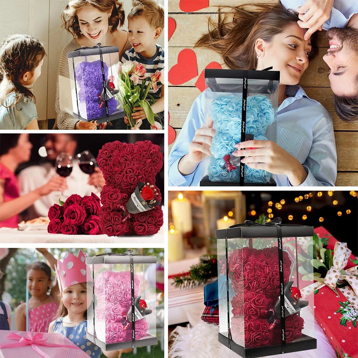 Artificial Rose Teddy Bear – 25cm Flower Figurine for Anniversary Gifts