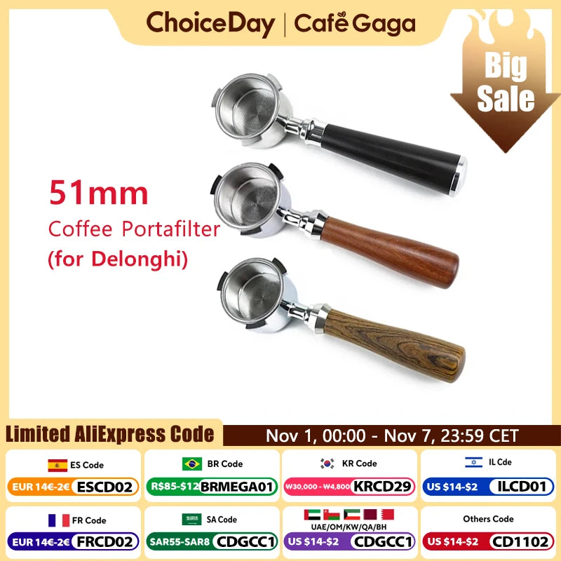 51mm Bottomless Portafilter – Stainless Steel Espresso Filter for Delonghi