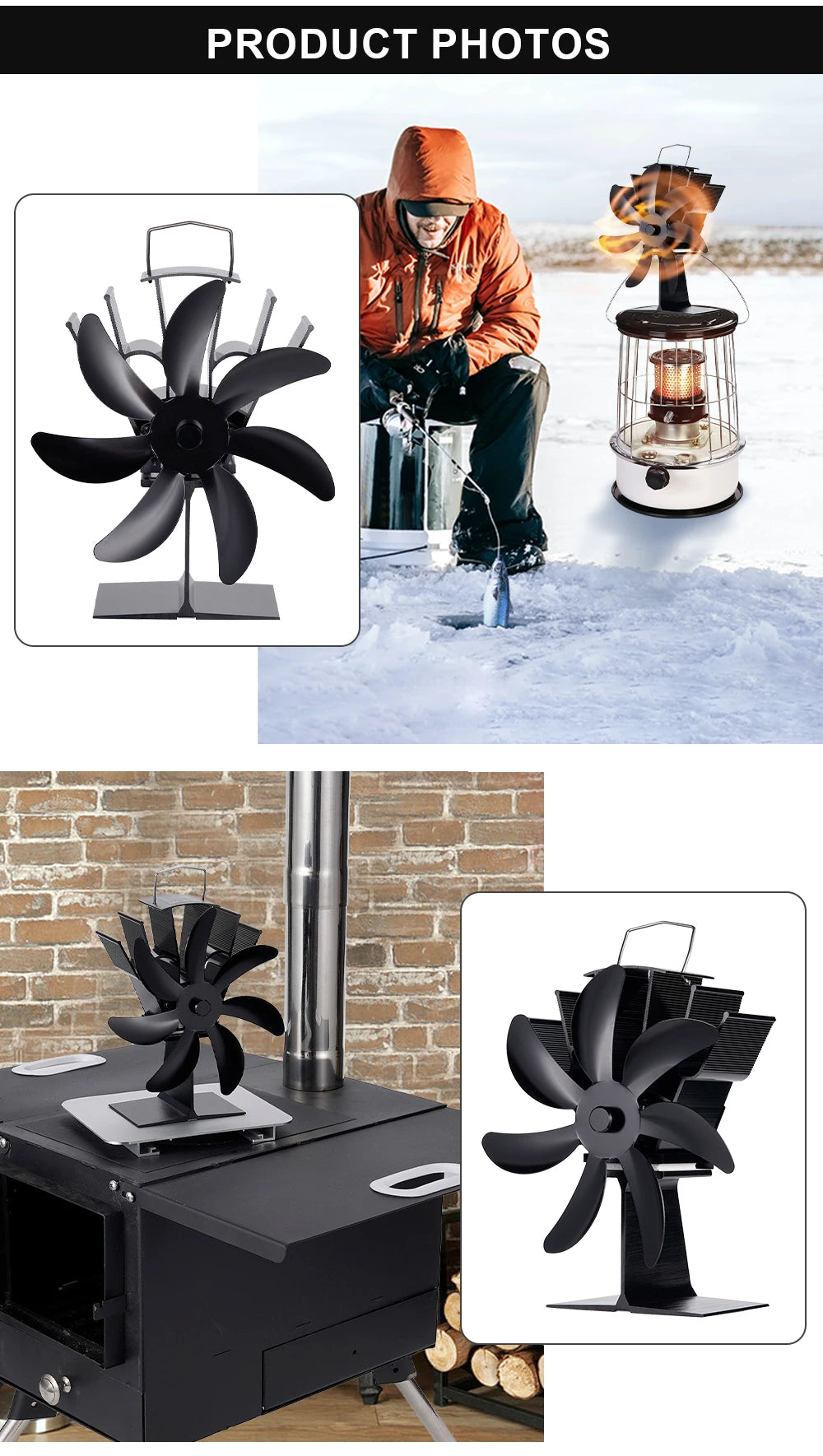 7-Blade Heat Powered Stove Fan – Silent Aluminum Eco-Fan for Log Wood Burners