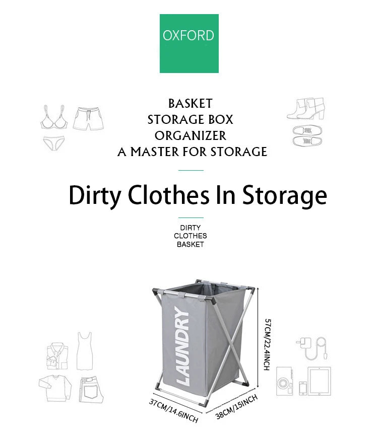 Large Foldable Laundry Basket – Waterproof Grid Organizer for Clothes and Toys