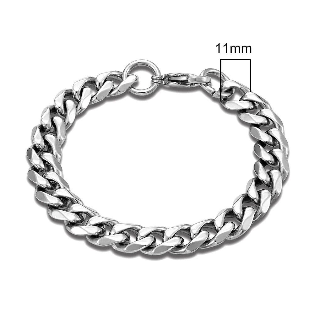 Stainless Steel Cuban Link Bracelet – 3-11mm Biker Jewelry for Men and Women