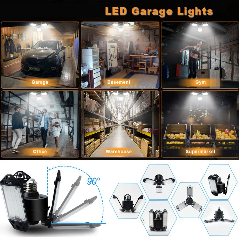 LED Garage Light – 11 Adjustable Panels for Workshop Industrial Lighting