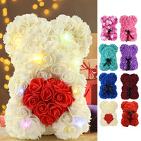 Artificial Rose Teddy Bear – 25cm Flower Figurine for Anniversary Gifts
