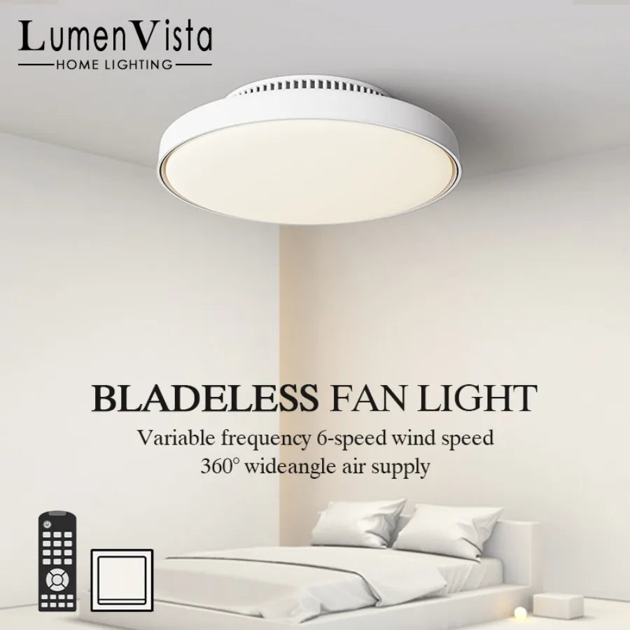 Bladeless Ceiling Fan Light – 6-Speed Remote Dimmable Fixture for Home Decor