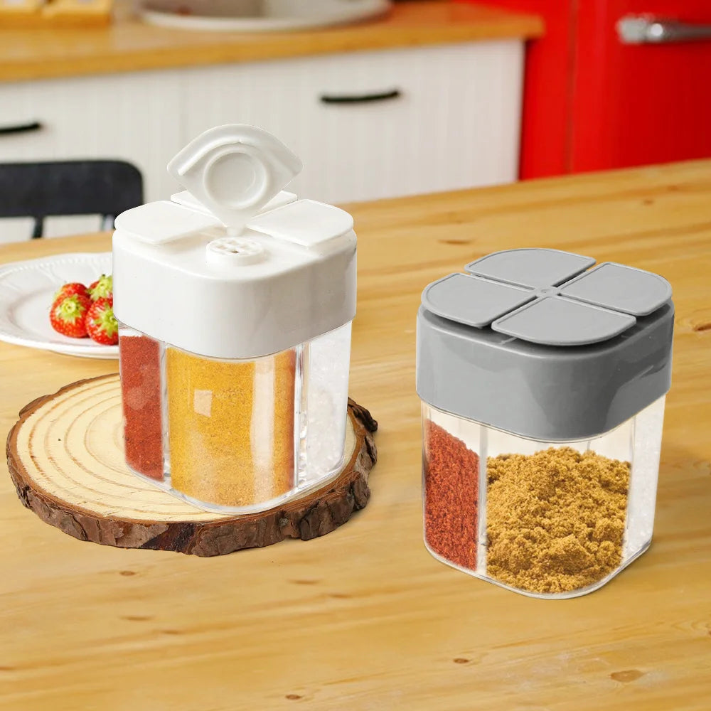 4-in-1 Camping Seasoning Shaker – Multi-Compartment Spice Jar for Outdoor BBQ