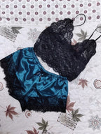 Lace Silk Pajama Set – Sexy Crop Top and Shorts for Women Sleepwear