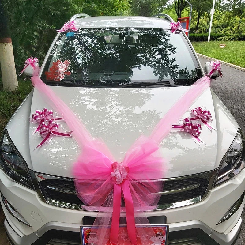 Silk Flower Wedding Car Decoration Kit – Floral Ribbons for Bridal Vehicles