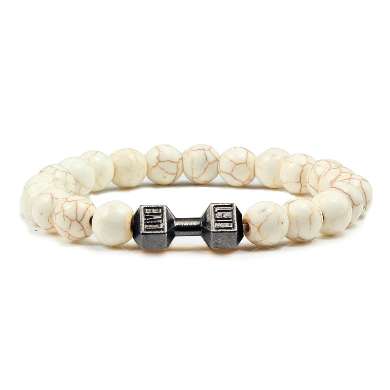 Volcanic Stone Dumbbell Bracelet – Matte Lava Bead Jewelry for Fitness Enthusiasts