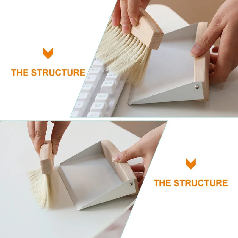 Mini Natural Wood Window Brush Set – Small Handheld Sweeper for Home Kitchen