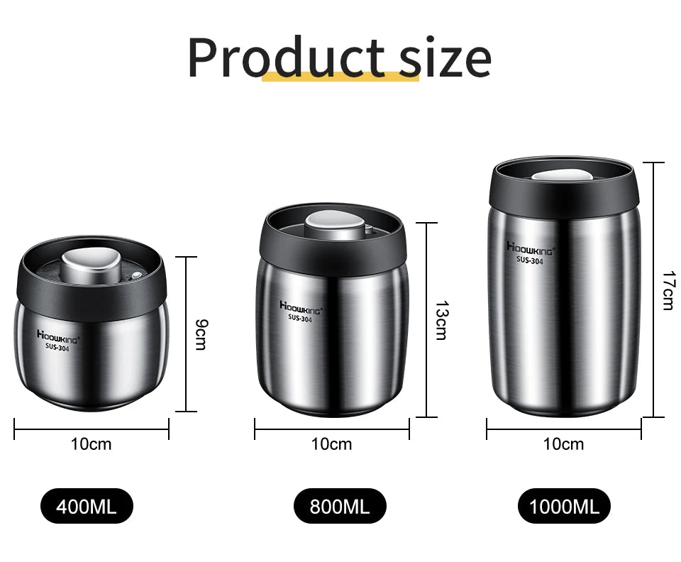 Stainless Steel Coffee Canister – Airtight Vacuum Seal for Fresh Food Storage
