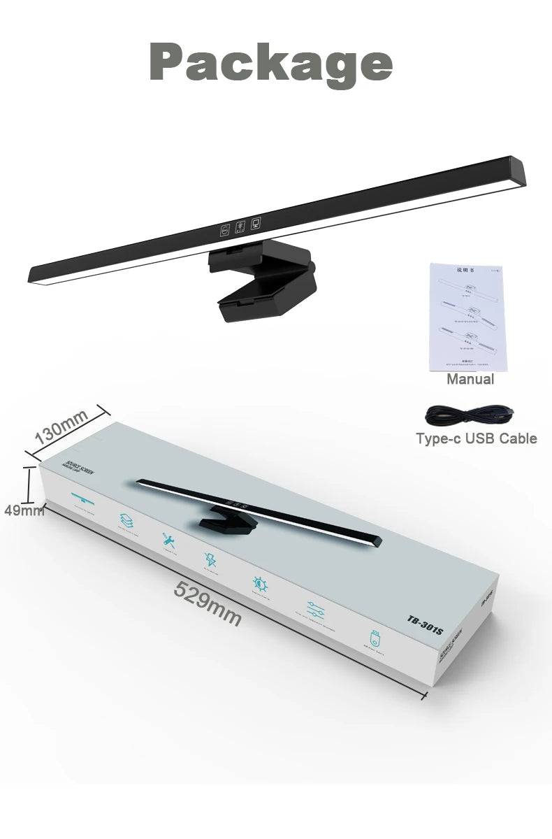 50cm Computer Monitor Light Bar – Stepless Dimming USB Lamp for Study Reading