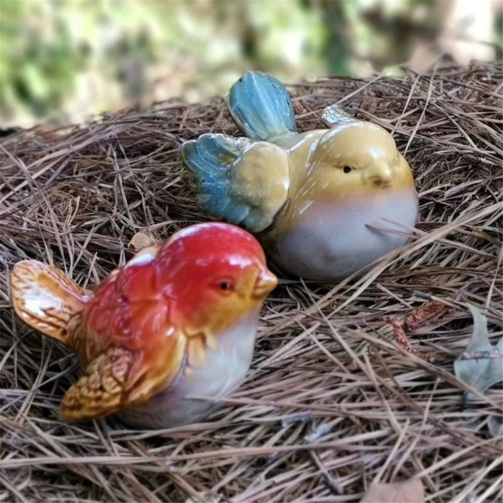 Ceramic Bird Figurines – Porcelain Magpie Sparrow Set for Home Decor