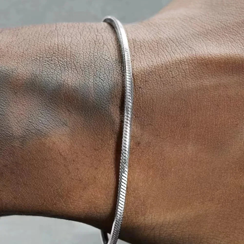 925 Sterling Silver Snake Chain Bracelet – 3mm Minimalist Jewelry for Men Women