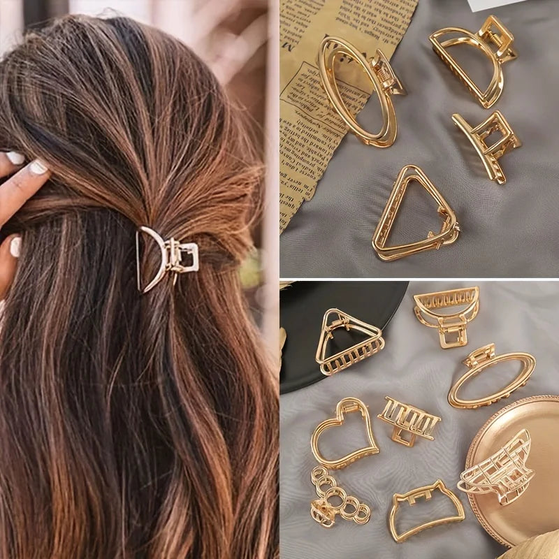 Gold Metal Heart Hair Claw Clips – Non Slip Geometric Barrettes for Daily Wear
