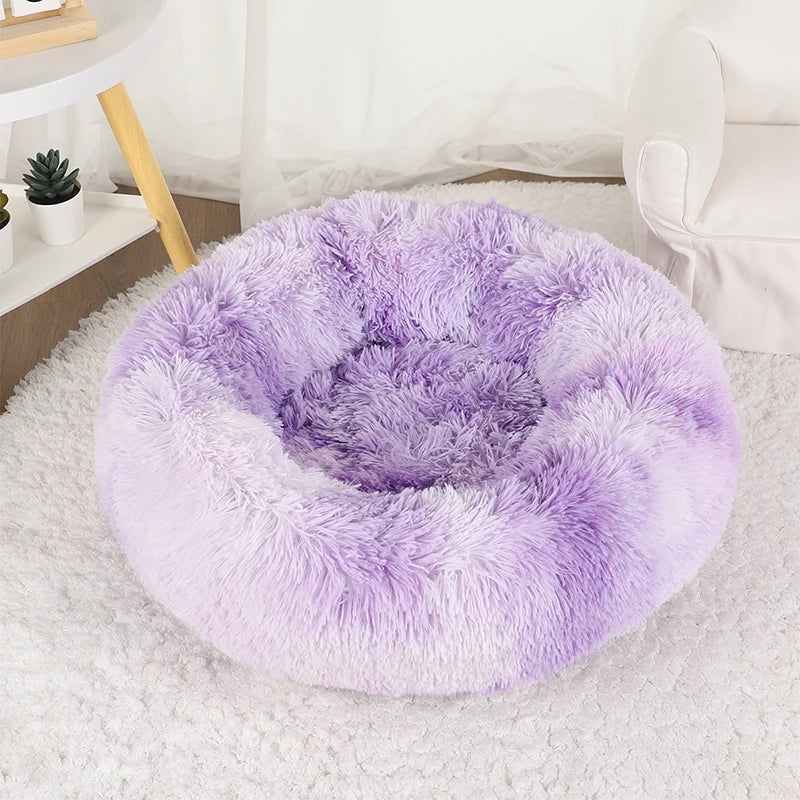 Plush Donut Dog Bed – Large Round Fluffy Kennel for Winter Pet Comfort
