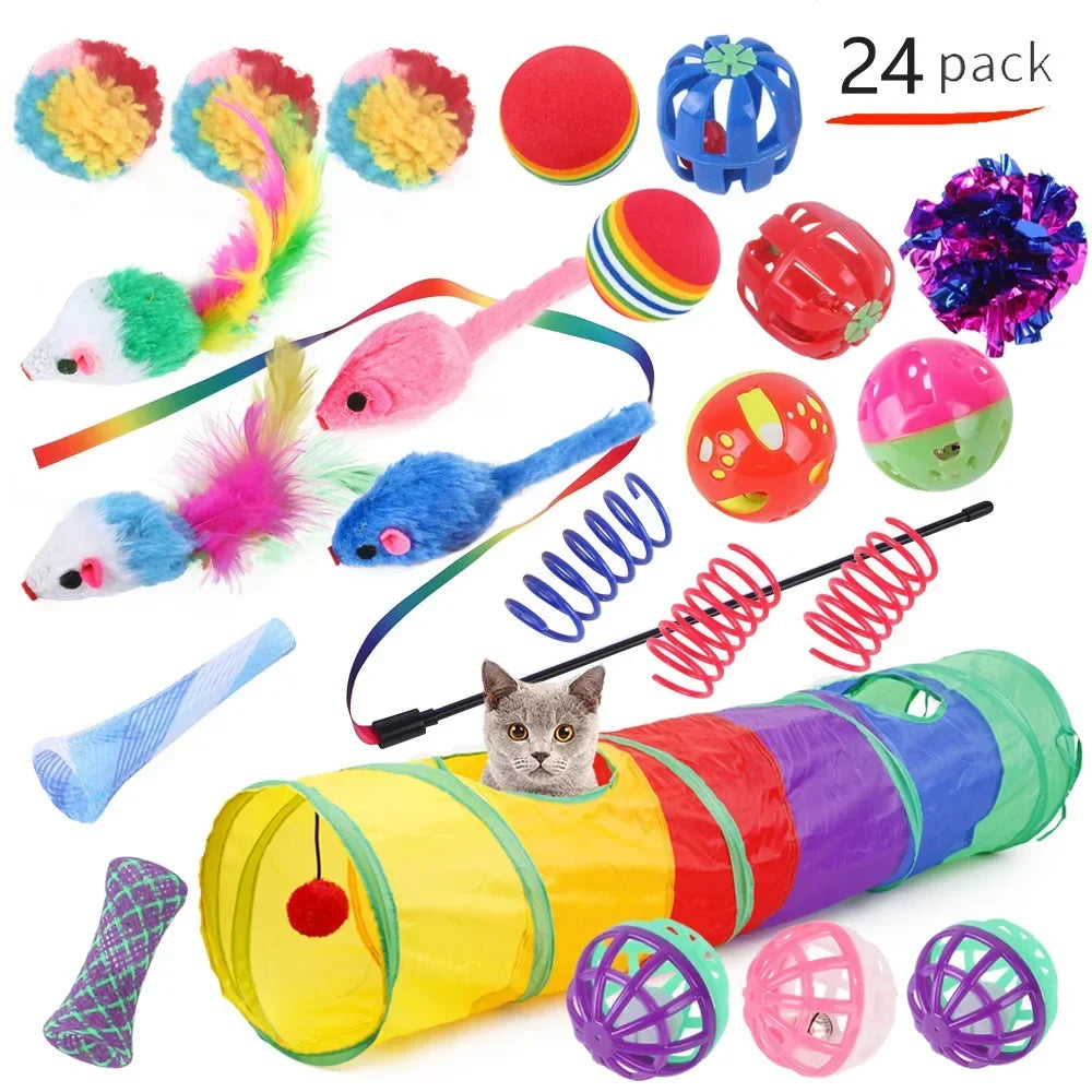 Interactive Cat Play Tunnel – Foldable Mouse and Fish Toy Set for Pets
