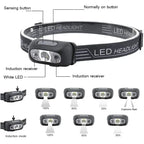 USB Rechargeable LED Headlamp – Motion Sensor Flashlight for Outdoor Camping