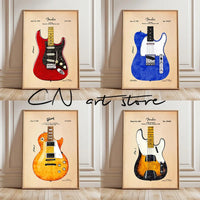 Vintage Electric Guitar Blueprint – Canvas Wall Art for Music Studio Decor