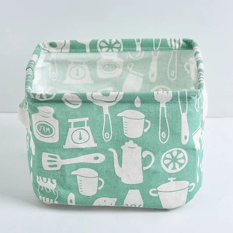 Foldable Cotton Linen Storage Basket – Small Desktop Organizer for Home