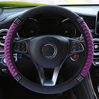 Embroidered Diamond Steering Wheel Cover – Universal Leather for Car Interior