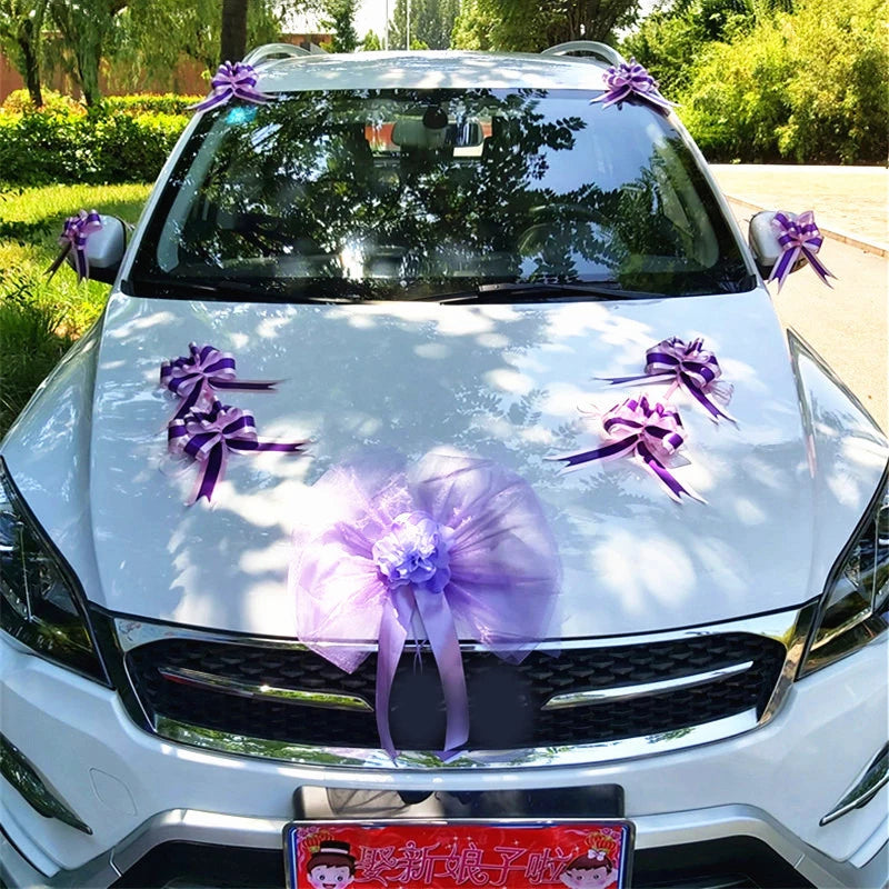Silk Flower Wedding Car Decoration Kit – Floral Ribbons for Bridal Vehicles