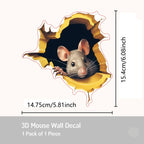 3D Mouse Hole Wall Sticker – Cute Animal Reading Decal for Home Decoration