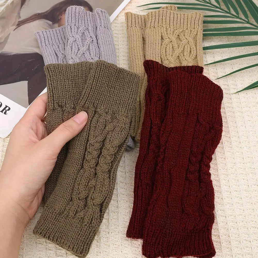 Soft Wool Half Finger Gloves – Warm Knit Arm Mittens for Winter Outdoor