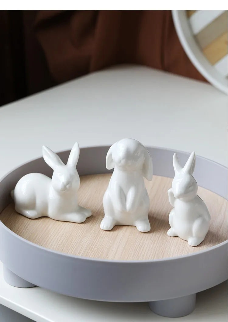 Ceramic Rabbit Figurine – White Porcelain Bunny Decor for Home Office