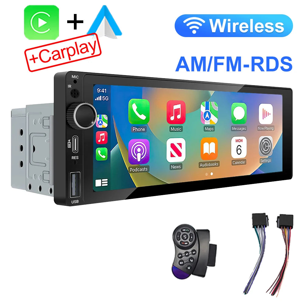 6.9 Inch 1 Din Car Radio – Wireless CarPlay and Android Auto Multimedia