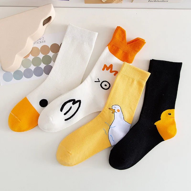 Cartoon Duck Mid-Tube Socks – Cute Animal Crew Socks for Kids