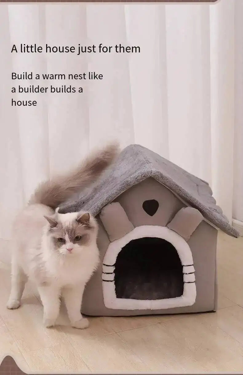 Soft Pet Bed House – Washable Enclosed Kennel for Indoor Dogs and Cats