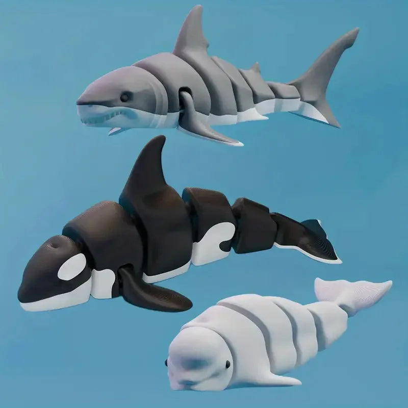 3D Printed Flexible Shark Figurine – Articulated Animal Ornament for Decor
